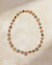 One of a Kind Opal & Sapphire Pastel Flower Riviere Necklace