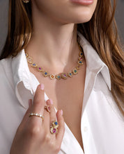 One of a Kind Opal & Sapphire Pastel Flower Riviere Necklace